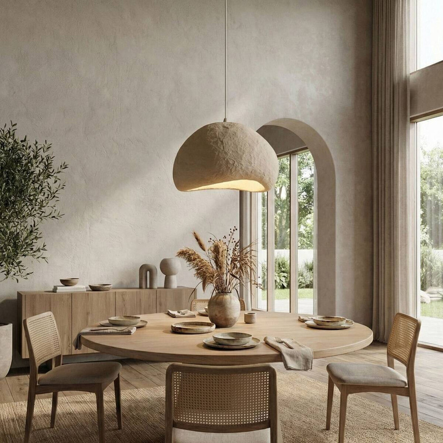 Opviq Pendelleuchte beige aus Metall und Fiberglas mit E27 Fassung, B/T/H: 50 x 44 x 50 cm - Bild 4