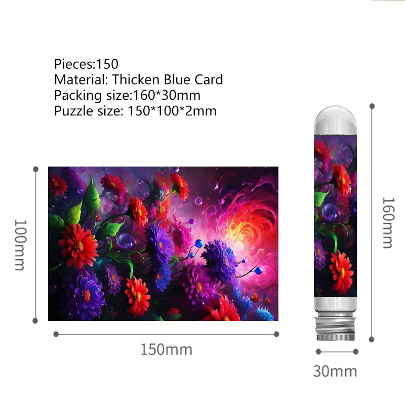 MaxRenard Mini-Reagenzglas Magenta Blumenfelder, Puzzle, 150 Teile - Bild 3