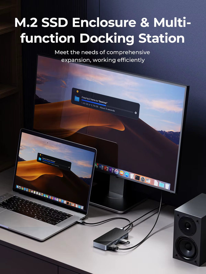 ORICO USB-C Docking Station mit M.2 NVMe/SATA SSD Gehäuse, HDMI 4K 60Hz, 100W PD, RJ45 Ethernet und SD/TF Kartenleser, Grau - Bild 4