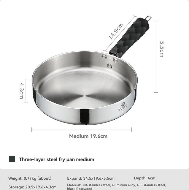 CAMPINGMOON Hybrid-Bratpfanne CC-19 aus dreischichtigem 304 Edelstahl, antihaftbeschichtet, silber, induktionsgeeignet - Bild 1