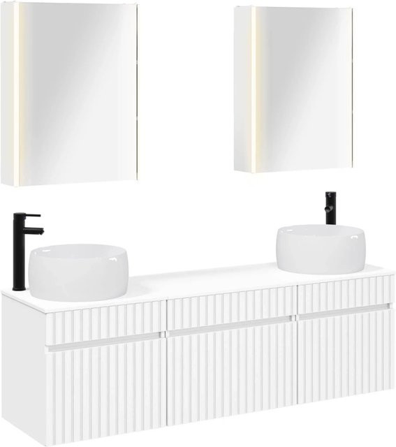 vidaXL Badezimmerschrank-Set 5-teilig in Weiß mit LED-Beleuchtung und Spiegelschrank, B/T/H: 53 x 15,5 x 70 cm - Bild 1