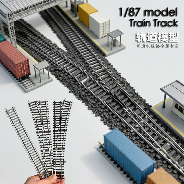 FunTrying H0-Modellbahn-Gleise, Stromversorgbare Nickel-Silber-Schmalspur-Kurven- und Spurwechselgleise, 1:87 - Bild 1