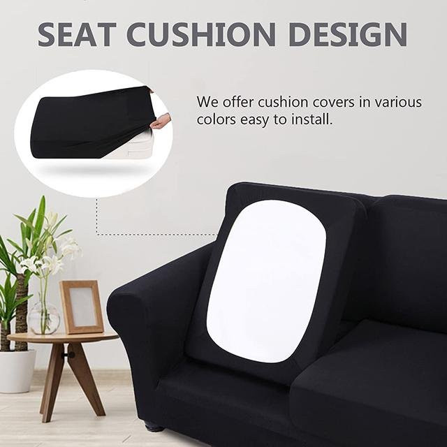 BRHUIXUE Stretch-Sofa-Schonbezüge für Ecksofas und Sitzkissen, waschbare und rutschfeste Sofabezüge aus elastischem Material, Farbe: Schwarz - Bild 1