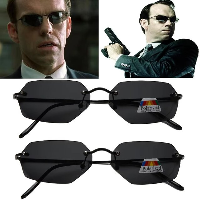ISENGHUO Sonnenbrille, randlos, rechteckig, Metall, schwarz, Herren, polarisiert - Bild 1