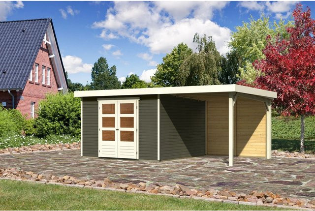 Karibu Holz-Gartenhaus Boras mit Flachdach in Terragrau, B: 302 cm, T: 298 cm, H: 216 cm - Bild 1