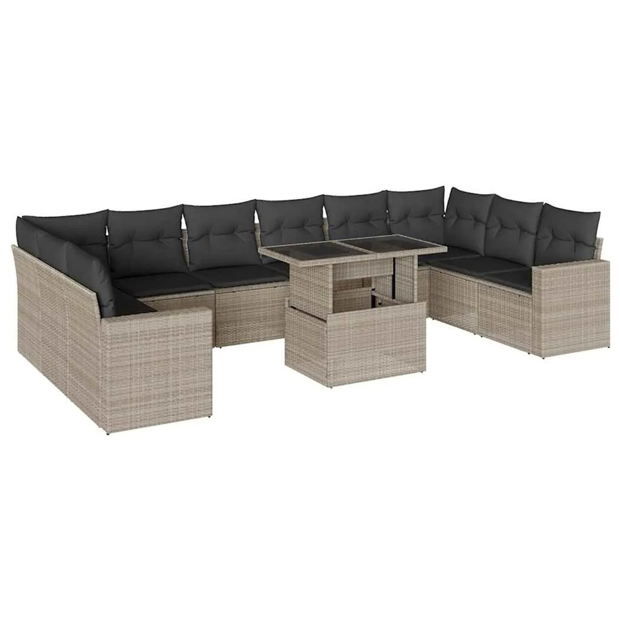vidaXL 11-teilige Garten-Sofagarnitur aus Poly-Rattan mit Kissen in Hellgrau und Anthrazit - Bild 2