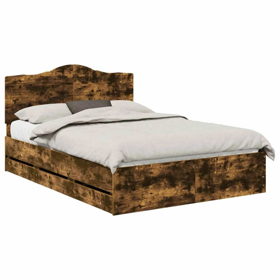 vidaXL Bettrahmen aus Holz in Raucheiche mit Schubladen, Braun, B/T/H: 140 x 200 x 35,15 cm - Bild 2