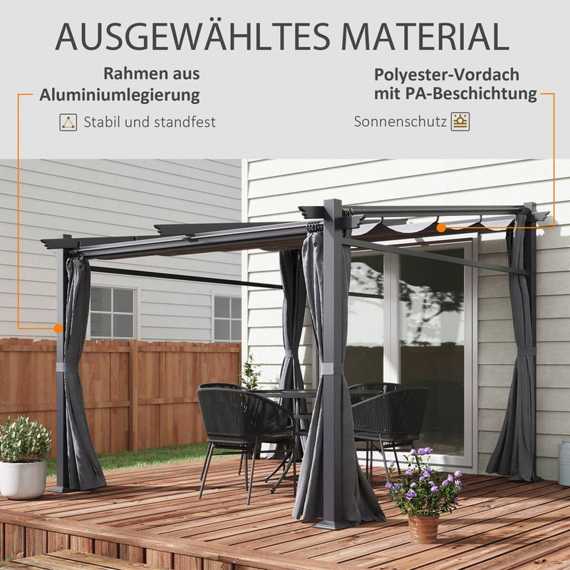 Outsunny Pergola Gartenpavillon aus Aluminium und Polyester in Grau, B/T/H: 295 x 297 x 230 cm - Bild 5