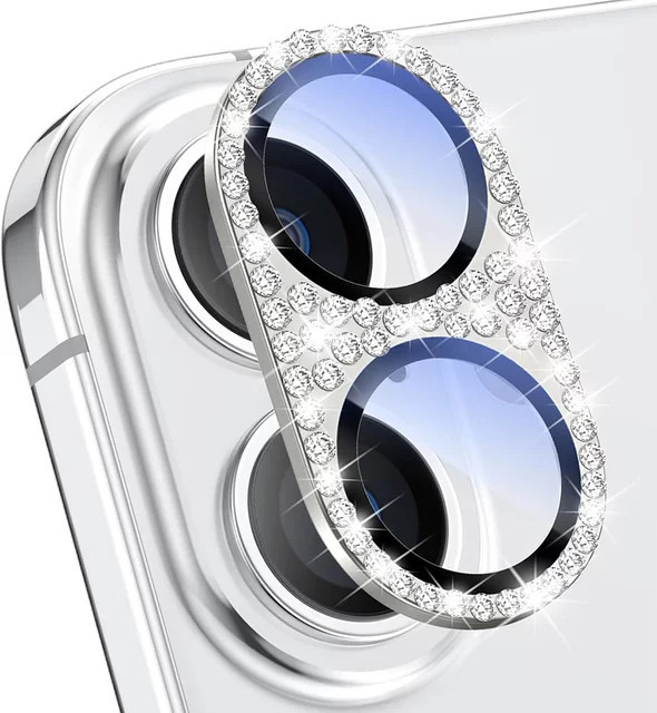 Glitzer-Diamant Kameraobjektiv-Schutzhülle für Apple iPhone in Silber - Bild 1