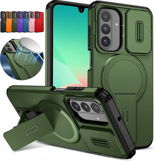 Kameraobjektiv-Schutzhülle für Samsung Galaxy A57 A37 A17 A55 A56 A36 A26 A16 A35 A25 A15 mit magnetischem Lade- und Standfuß in Schwarz und Grün - Bild 1