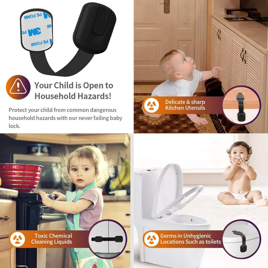 Baby-Sicherheitsschlösser von 3M in Schwarz für Schränke, Schubladen, Öfen und Toiletten mit starkem Kleberiegel - Bild 4