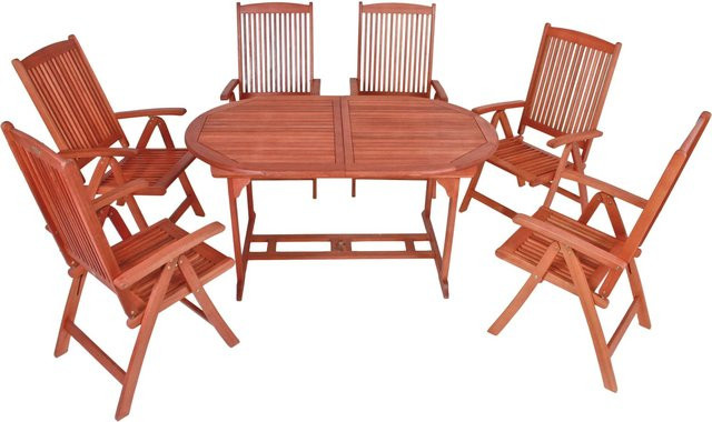 Garden Pleasure Gartenmöbel-Gruppe Stockholm 7-teilig aus geöltem Eukalyptusholz in Braun mit ausziehbarer rechteckiger Tafel - Bild 1