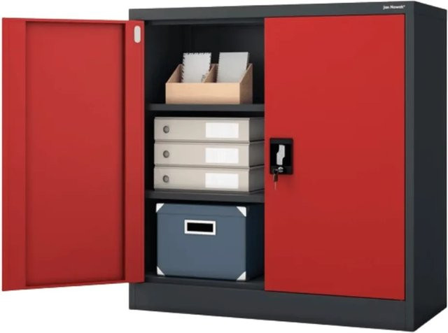 JAN NOWAK Aktenschrank BEATA mit Flügeltüren und Schloss, Anthrazit-Rot, H: 93 cm, B: 90 cm, T: 40 cm - Bild 1