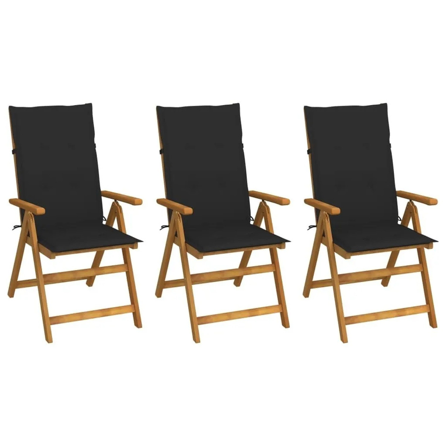 vidaXL Set aus 3 klappbaren Gartenstühlen aus Akazienholz mit schwarzen Auflagen im Vintage-Look - Bild 2