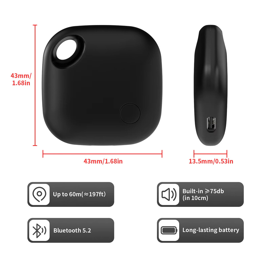 USB-wiederaufladbarer Anti-Verlust-Tracker in Schwarz, kompatibel mit der Google Find My Device App für Schlüssel, Geldbörsen und Gepäck - Bild 8