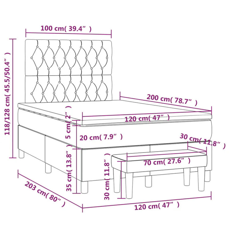 vidaXL Boxspringbett mit Matratze in Dunkelgrau aus Samt, B/T: 120 x 200 cm - Bild 3