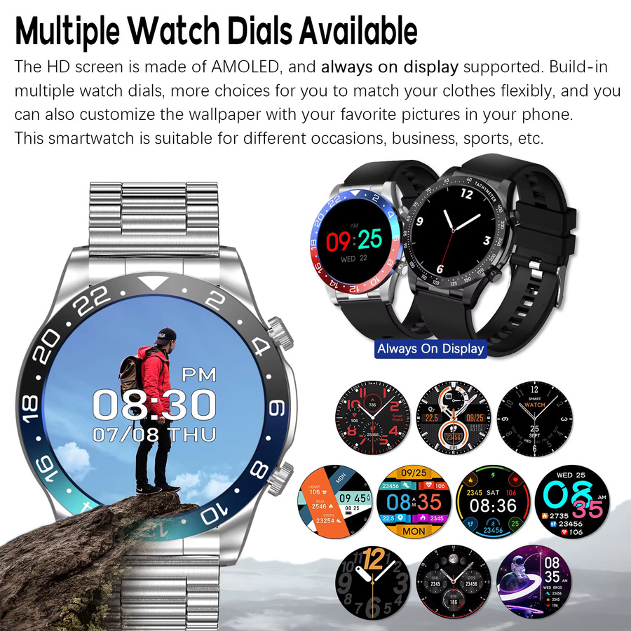 Smartwatch für Herren von rollstimi mit 1,43 Zoll HD AMOLED-Bildschirm, Bluetooth-Anruf, Herzfrequenz- und Schlafüberwachung in Schwarz oder Silber - Bild 2