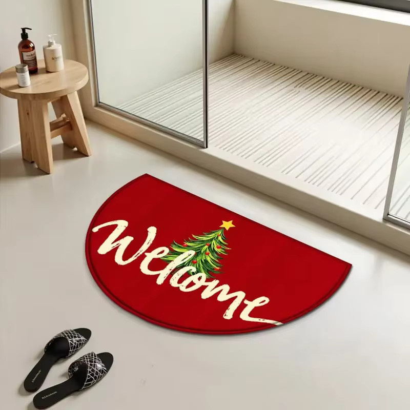 VIKAMA Weihnachts-Halbkreis-Fußmatte in Rot für Eingangsbereich, Flur und Badezimmer - Bild 4
