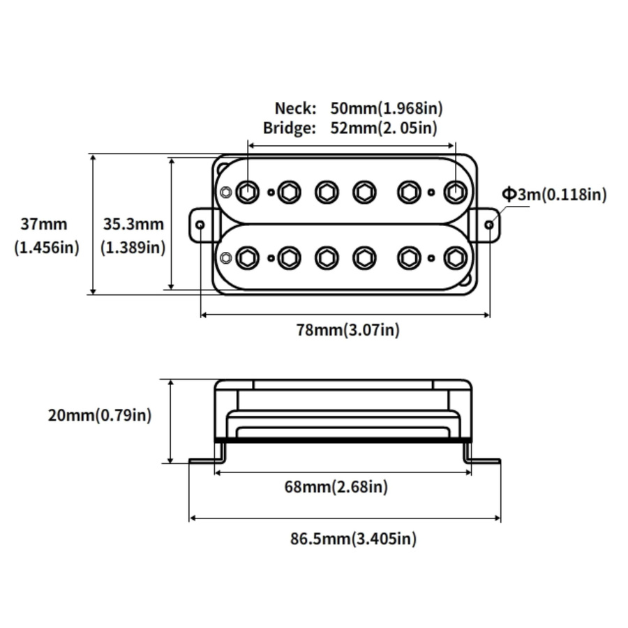 Phrilam High Output Alnico 5 Humbucker-Tonabnehmer-Set für E-Gitarren in Weiß, Hals 50 mm und Brücke 52 mm - Bild 3