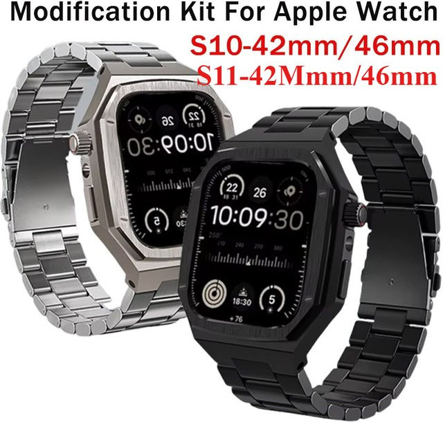 FancyWrist Uhrenarmband und Gehäuse, Edelstahl, Silber, Apple Watch 11, 42 mm, 46 mm - Bild 1