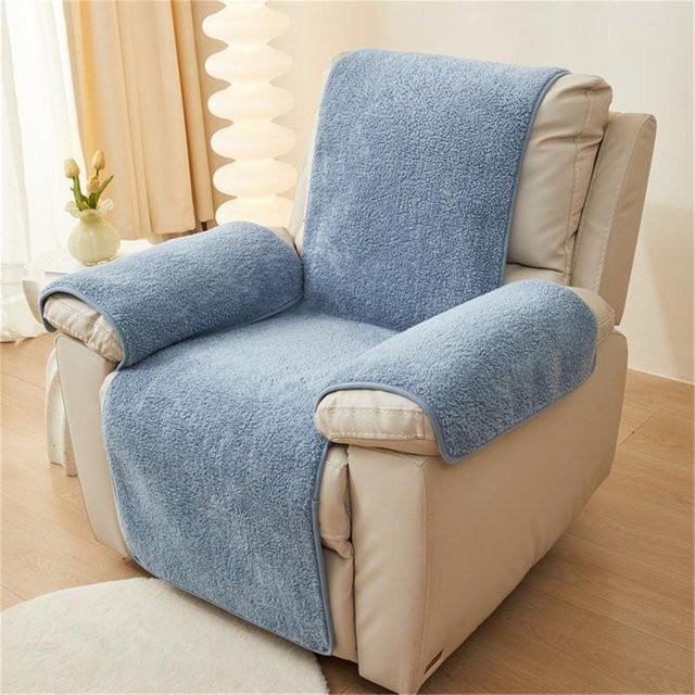 Rutschfeste Lammplüsch-Sofamatte in Blau für Sessel und Liegestühle, weicher Fleece-Bezug für Wohnzimmer und Kinder - Bild 1