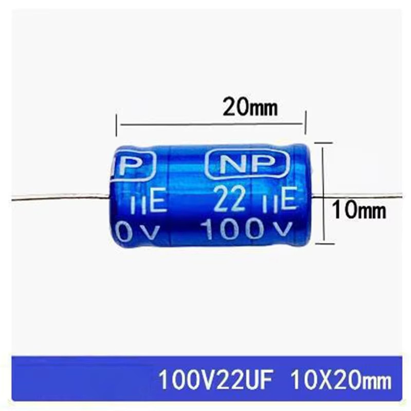 10 Stück axiale elektrolytische Crossover-Kondensatoren nicht polar für Hochtöner, 100 V, verschiedene Kapazitäten (2,2/3,3/4,7/6,8/100 μF), blau - Bild 2