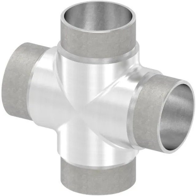 FeNau Kreuzstück aus Edelstahl in Silber für Rohr 48,3 x 2,0 mm zum Stecken - Bild 1