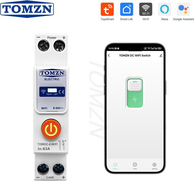 TOMZN TUYA Smartlife WIFI Smart Switch 63A DC 8-90V Leistungsschalter mit Zeitrelais in Weiß - Bild 1