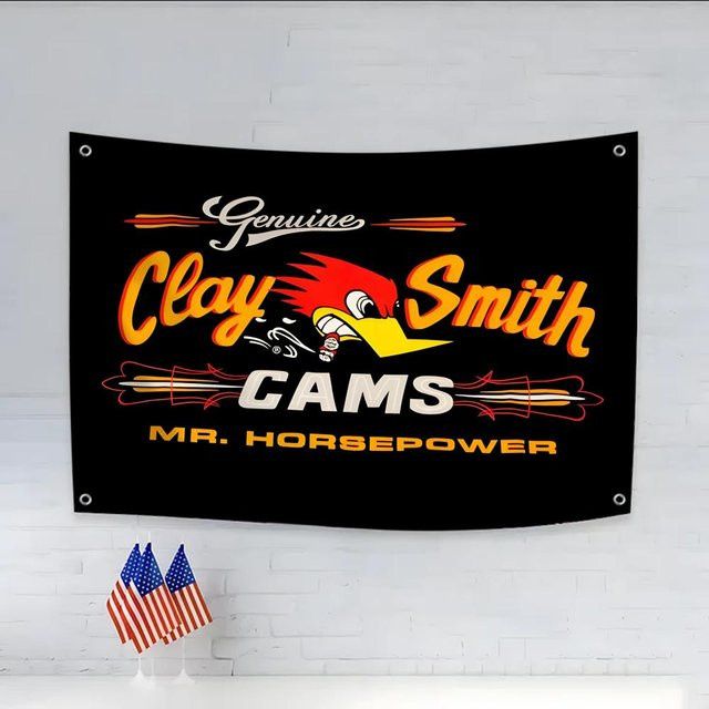 Mr.Horsepower Clay Smith Cams Racing Car Flagge in Weiss und Multicolour mit vier Ringen zum Aufhängen für Innen- und Außendekoration - Bild 1