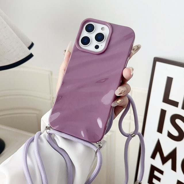 Xeber Crossbody Lanyard Handyhülle mit glänzendem Wellen-Design aus weichem Silikon für iPhone, Farbe: Purple - Bild 1