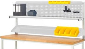 Rau System-Aufbau Komplettset Etagenbord mit Metallablage zur Montage auf Arbeitsplatte, Farbe: Lichtgrau, B/T/H: 200 x 35 x 90 cm - Bild 1