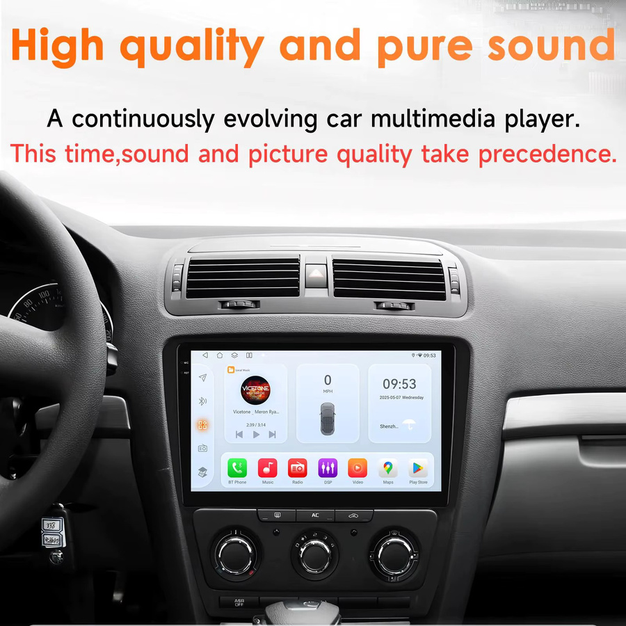 Hizpo Android 14 Intelligentes Autoradio für SKODA Octavia 2 A5 2008–2013 mit Qualcomm Snapdragon 6115, CarPlay, GPS, DSP und Bluetooth 5.4 in Schwarz und Silber - Bild 4
