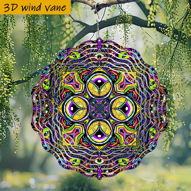 CIFBUY Bunter Psychedelischer Mandala Windspinner für den Außenbereich, Rundes Hängendes Windspiel aus Kunststoff in Mehrfarbig mit Geometrischem und Abstraktem Design - Bild 1