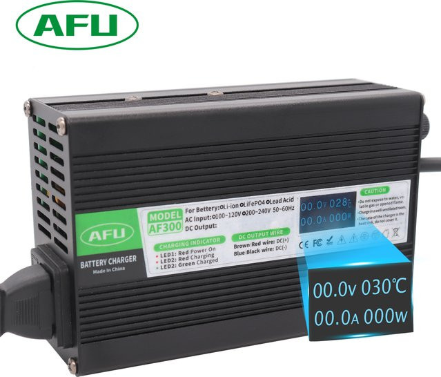 AFU Schnellladegerät für 13S 48 V Li-Ionen-Akkus mit OLED-Display und Lüfter, 54,6 V 4 A, Schwarz - Bild 1