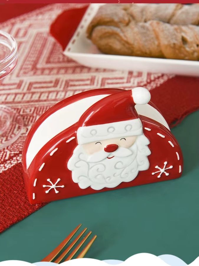 JUSTINLAU Weihnachtsmann-Serviettenhalter aus Keramik im nordischen Stil mit Relief-Design - Bild 6