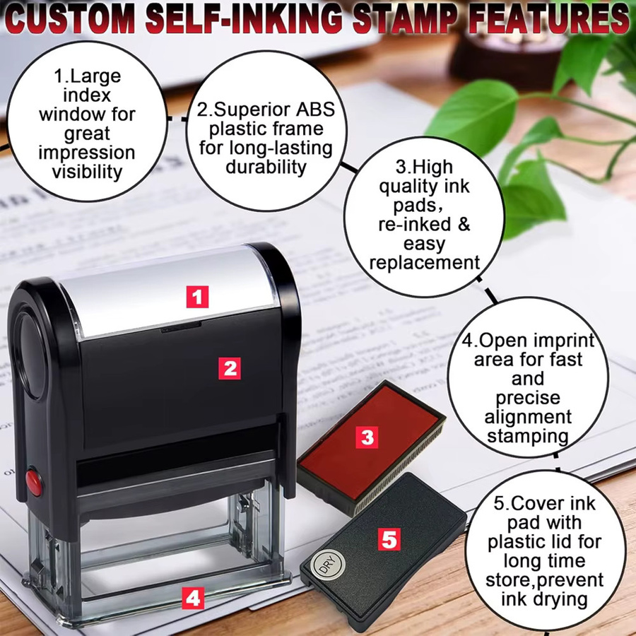 QWELL Selbstfärbender Gummistempel für personalisierte Logos und Adressstempel in Schwarz - Bild 5