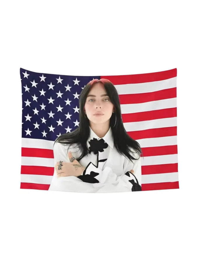VIKAMA Billie Eilish Wandteppich im Hip-Hop-Stil mit amerikanischer Flagge, Wandbehang in Multicolour, B: 60 cm, H: 40 cm - Bild 3