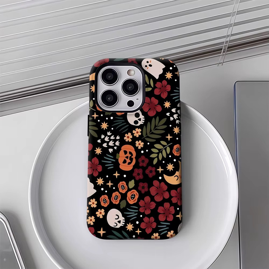 Halloween Blumen iPhone Handyhülle mit Doppelschichtiger Rückabdeckung für Apple iPhone 18 17 16 15 14 13 12 Pro Max Plus in Multicolour - Bild 5