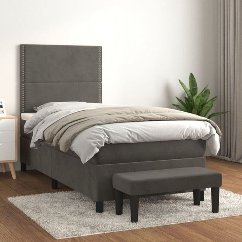 Vidaxl Boxspringbett mit Matratze aus Samt in Anthrazit, B/T/H: 90 x 190 x 128 cm - Bild 1