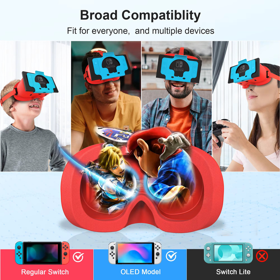 DEVASO VR-Headset für Nintendo Switch OLED 3D-Brille für virtuelle Realität und Filme mit verstellbaren großen Linsen in Rot - Bild 5