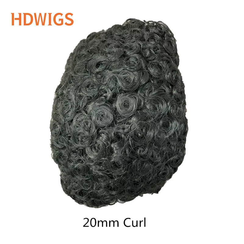 HDWIGS Herren-Toupet, Deep Wave, indisches Echthaar, lockig, Voll-PU - Bild 2