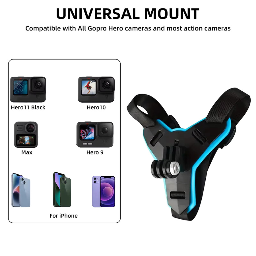 Motorrad Helm Kinn Halterung für GoPro Hero, DJI Osmo Action und Insta360 Action Kameras in Blau - Bild 6