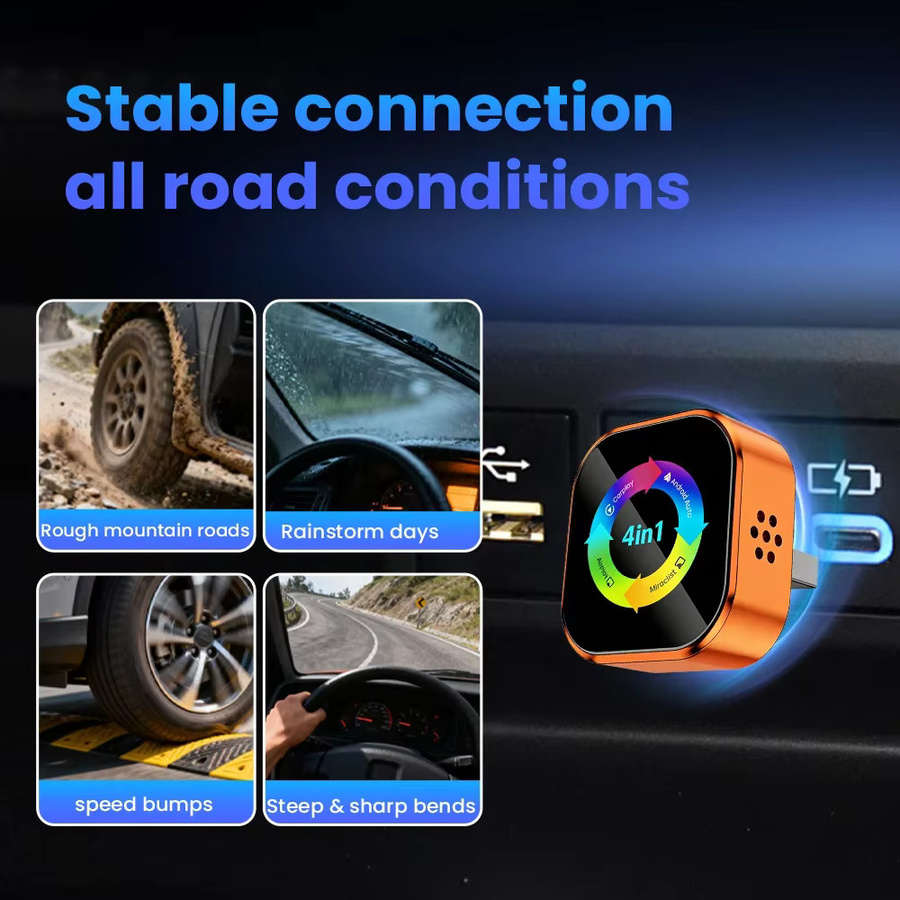 CarRocket 4-in-1 Wireless Adapter für CarPlay, Android Auto und AirPlay mit Mirror Link und Bluetooth in Orange für Volvo, Benz, MG und Kia - Bild 2