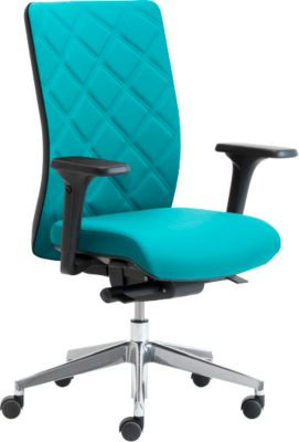 Ergonomischer Bürostuhl WIKI von Leyform in Türkis mit Armlehnen, Stoff-Rücken und poliertem Aluminiumgestell, höhenverstellbar - Bild 1