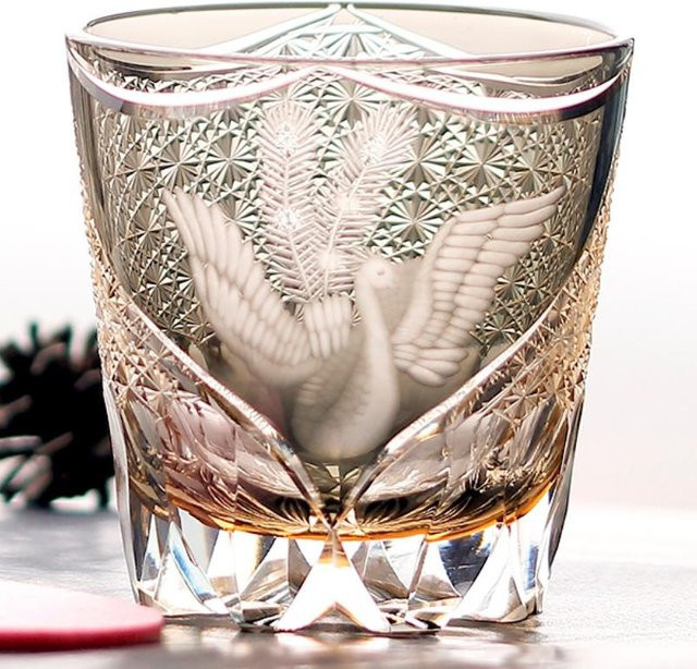 Edo Kiriko Whiskeyglas Yiran Furniture mit Drachen- und Phönix-Design in Grau und Schwarz, 240ml-320ml - Bild 1