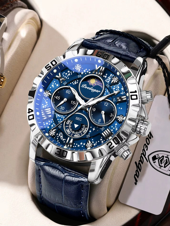 POEDAGAR Armbanduhr Chronograph, Quarz, Leder, Herren - Bild 7