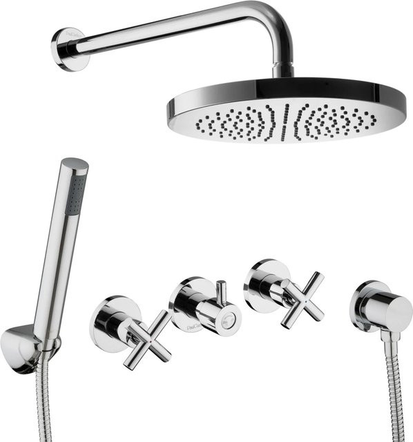 PaulGurkes Duschset Komplett mit Regendusche und Handbrause in Chrom, Unterputz-Ausführung mit Kreuzgriff - Bild 1