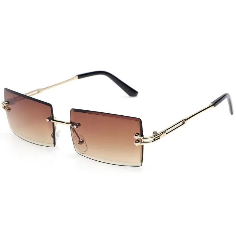 ZUIDID Brille, randlos, quadratisch, Metall, braun, Unisex - Bild 5