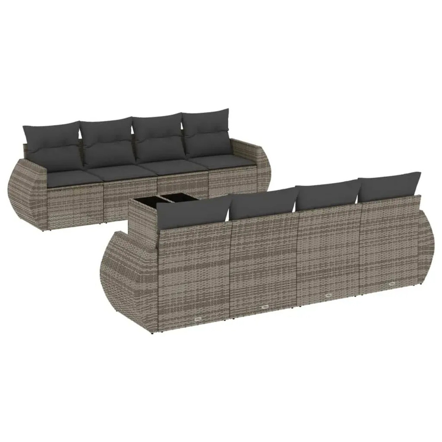 vidaXL 9-teilige Garten-Sofagarnitur aus Poly-Rattan mit Kissen in Grau - Bild 2