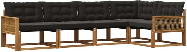 vidaXL Outdoor-Sofagarnitur L-Form aus massivem Akazienholz mit Textilene und 5 Kissen in Schwarz und Natur - Bild 1
